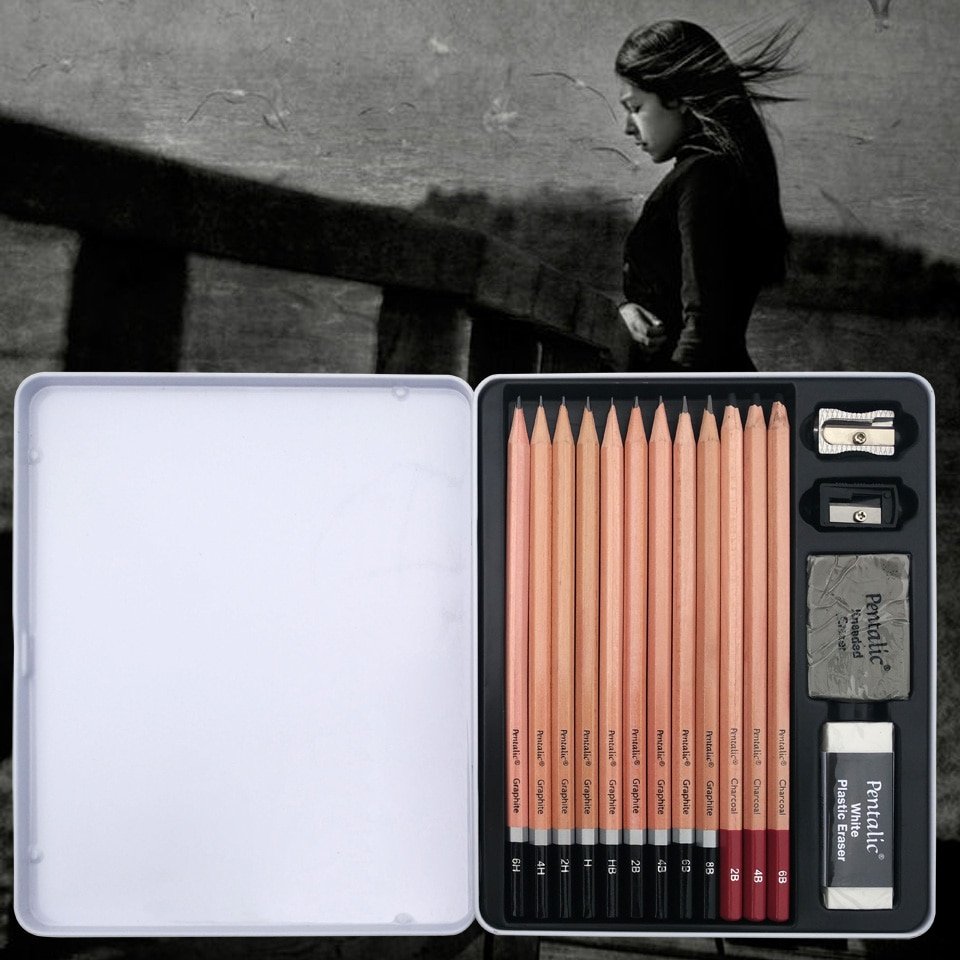 6H-8B Artist Professional Graphite Pencils 16 Pcs Set